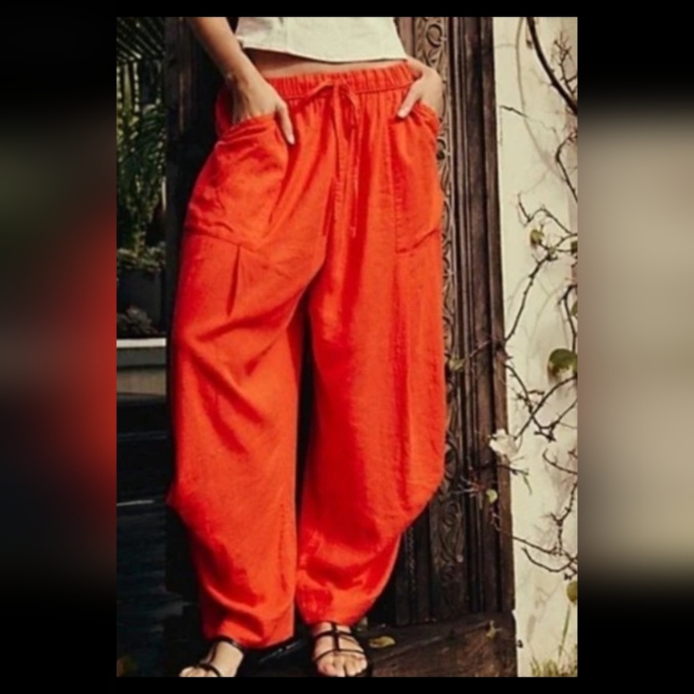Free People Bright Orange Cropped Wide-Leg Pants